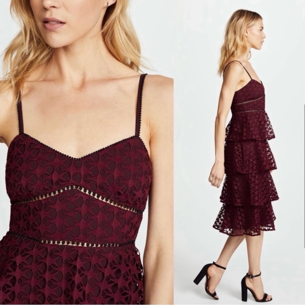 Club Monaco Becaw Lace Star Tiered Lace Dress Burgundy Size 2